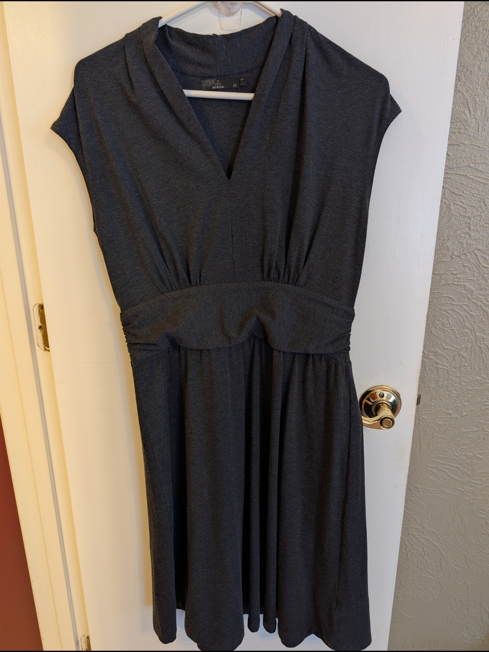 Prana Organic Cotton Blend Charcoal Gray V-Neck Midi Dress Medium